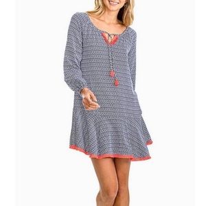Southern Tide “Lydia” Long-Sleeved Dress Ikat Print Tassel Detail